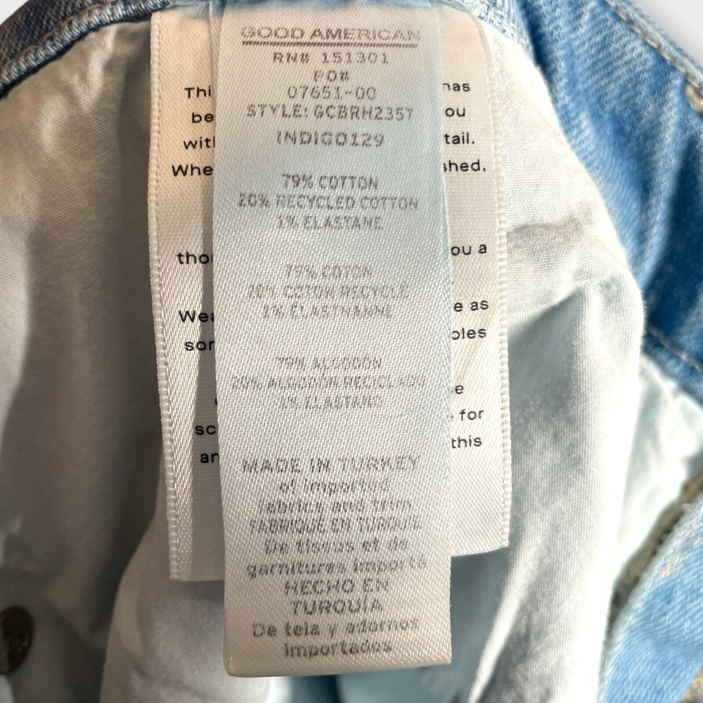 Good American INDIGO129 Jeans Women's 18 Good Classic Raw Hem Ripped Denim NWT - Picture 9 of 12